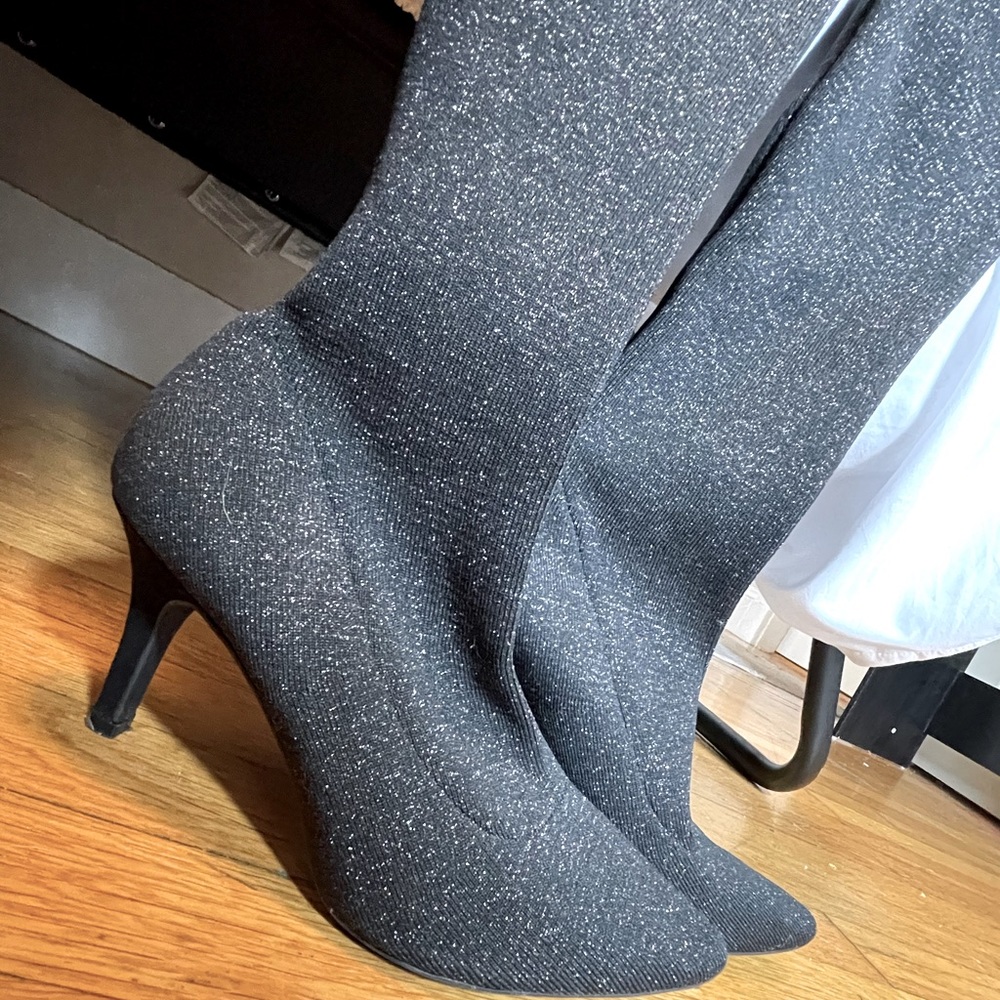 Thigh high glitter heels